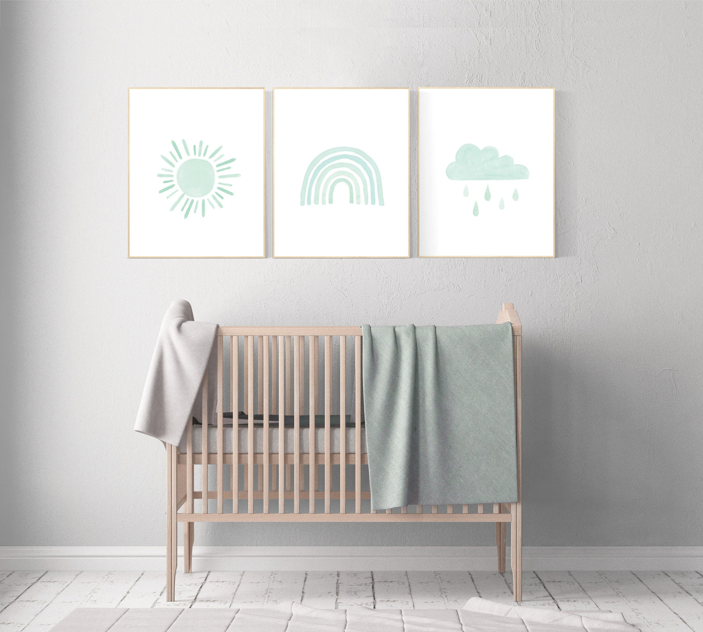 Nursery prints rainbow, gender neutral, mint nursery wall decor, rainbow, moon, cloud, nursery wall art, nursery decor neutral, mint green
