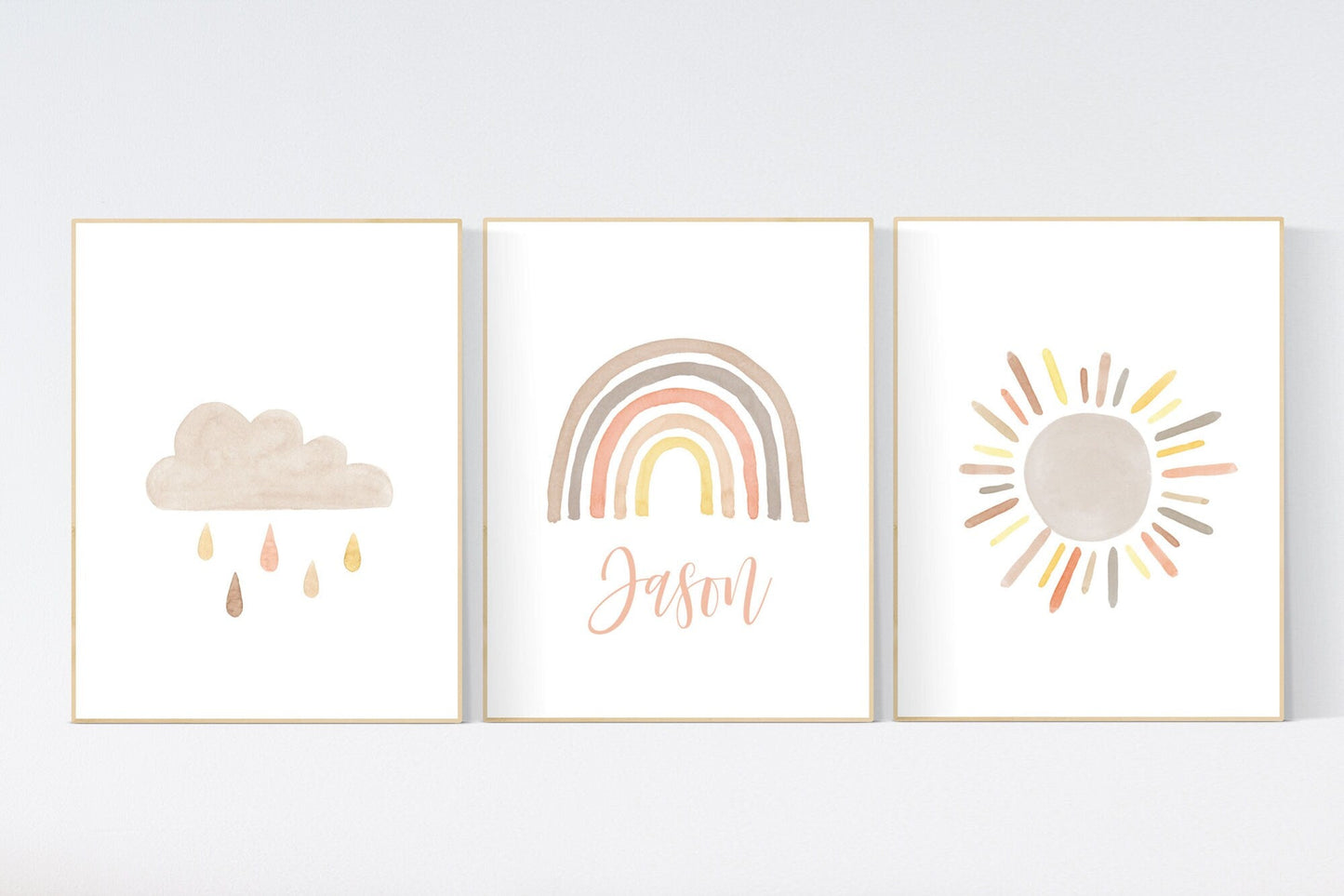 Nursery decor gender neutral, rainbow nursery art, Rainbow Wall Art, rainbow Print Set, Cloud Rainbow Sun, nursery decor name, Rainbow print