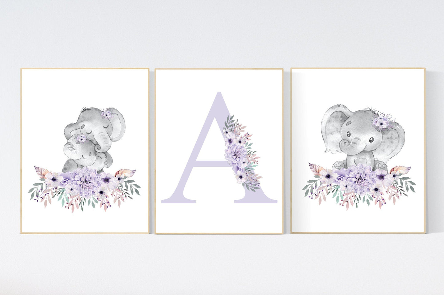 Purple nursery, Boho baby room, nursery wall art elephant, nursery decor girl, nursery decor girl floral, lilac nursery decor, lavender