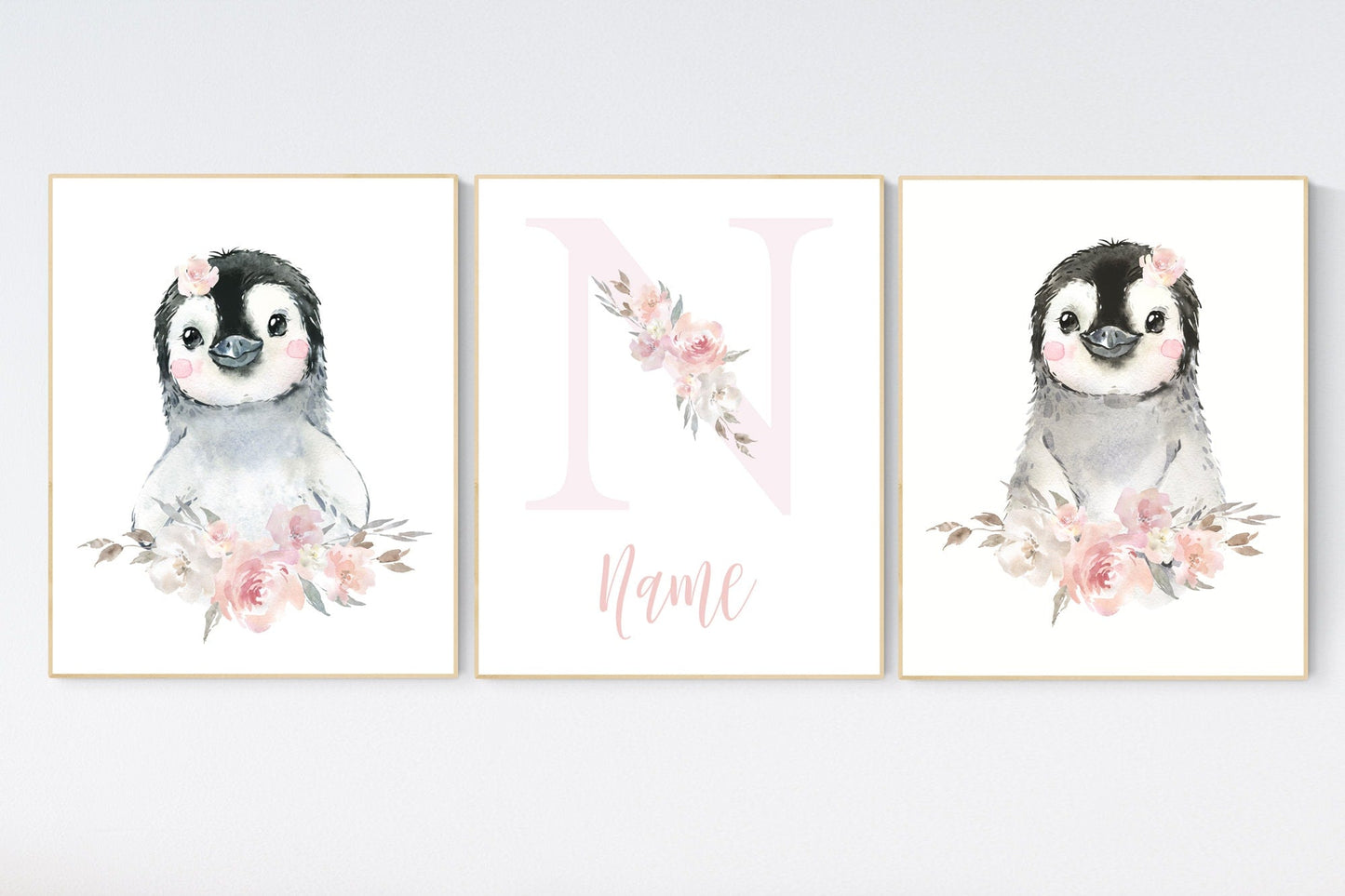 Penguin nursery, blush pink nursery wall art, girl nursery, baby room wall art, nursery wall art penguin, nursery decor girl, penguins