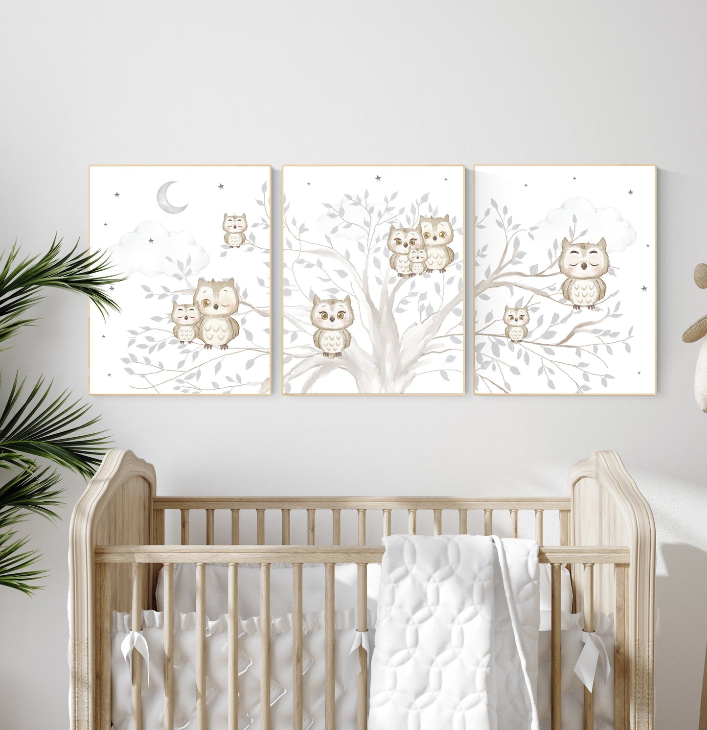 Nursery wall art grey, gray nursery, gender neutral nursery, owl nursery, moon, stars, grey nursery wall decor, baby room art prints