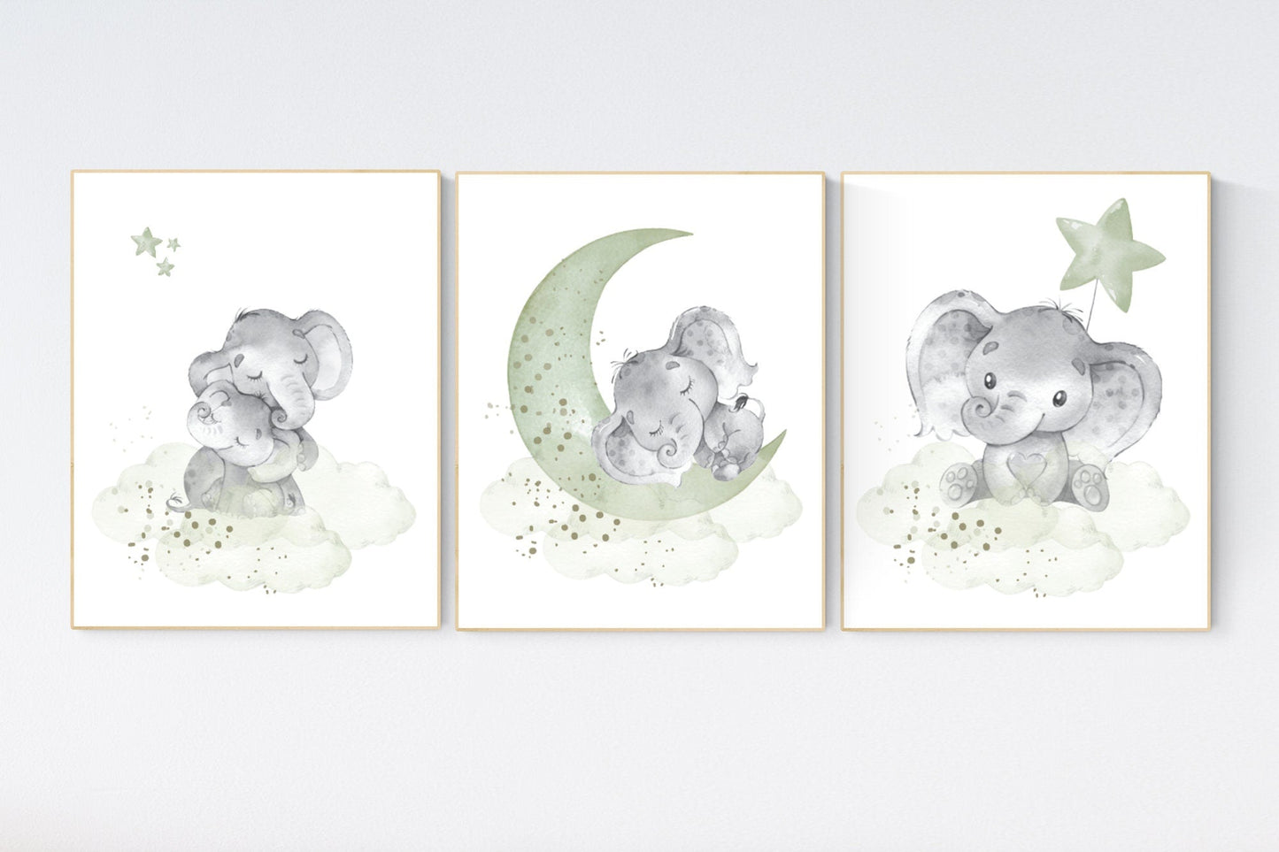 Sage green nursery decor, elephant nursery, gender neutral prints, nursery wall art, animal prints, green nursery wall art, baby room