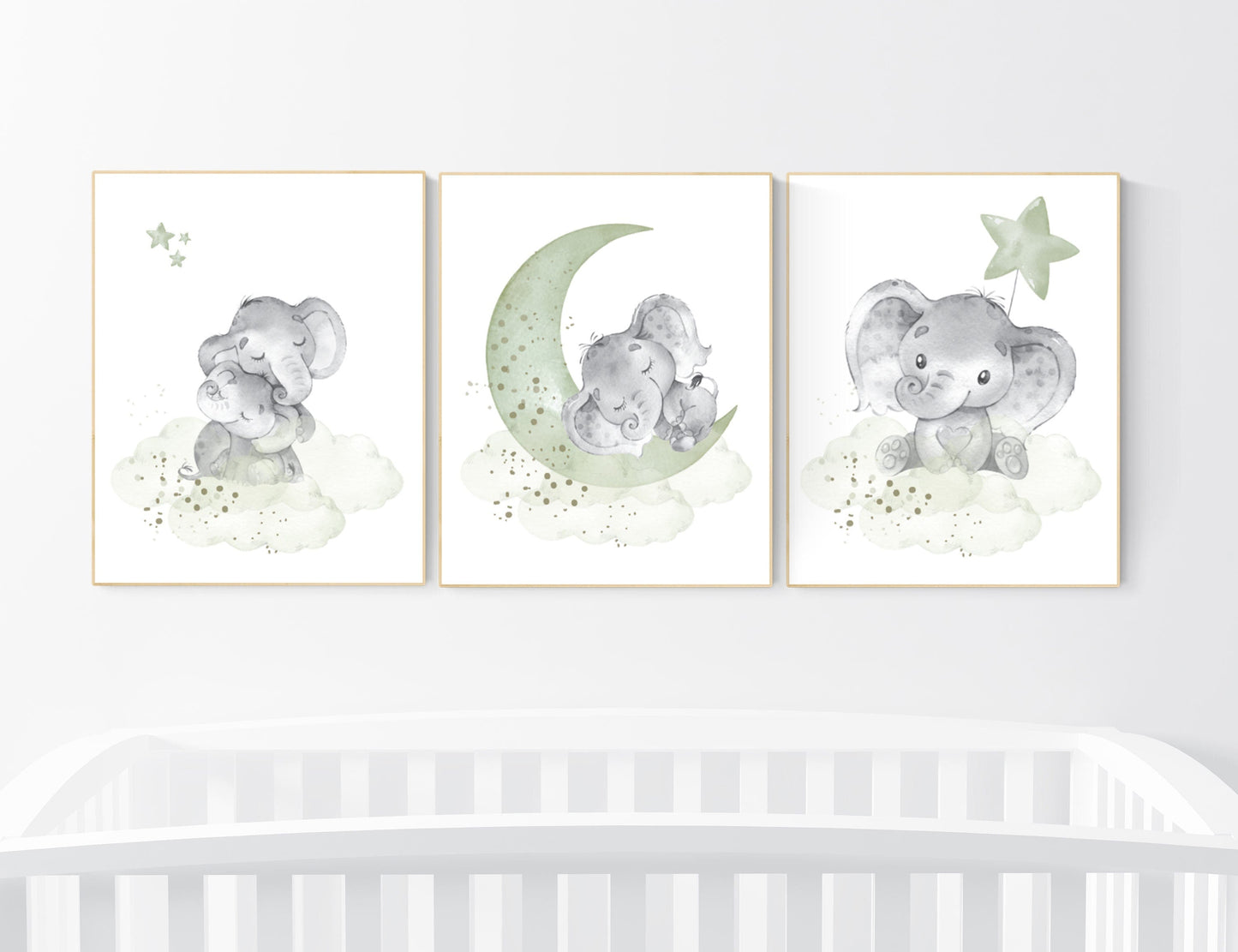 Sage green nursery decor, elephant nursery, gender neutral prints, nursery wall art, animal prints, green nursery wall art, baby room
