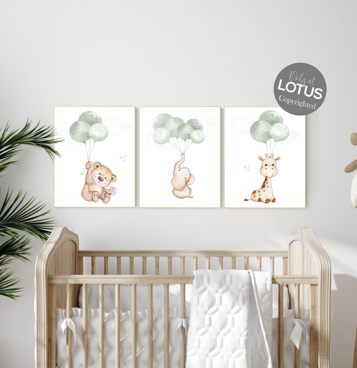 Nursery wall art animals, green nursery, gender neutral nursery, sage green, baby room decor, bear, elephant, giraffe, animal prints