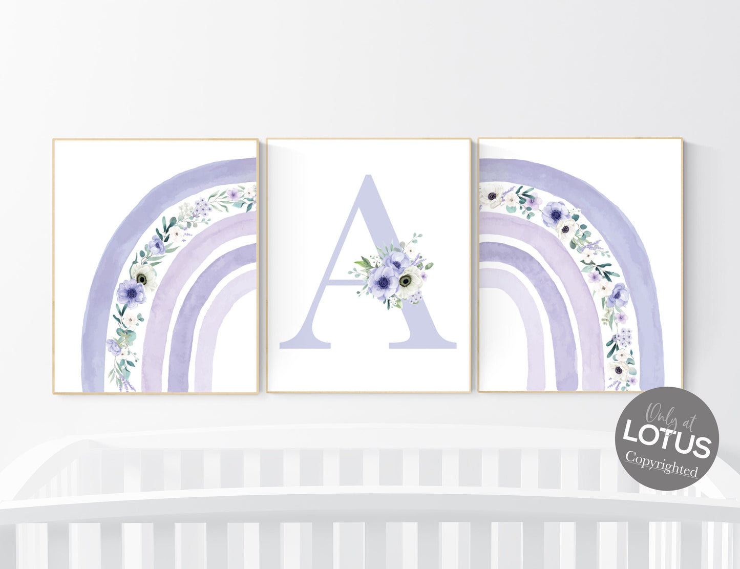 Nursery decor girl rainbow, purple nursery, floral rainbow, rainbow nursery wall art, lavender nursery, lilac nursery, girls room decor
