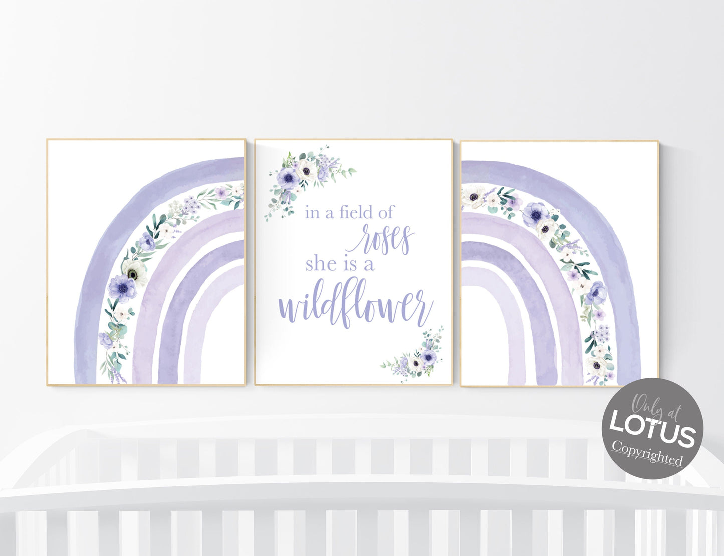 Girls room decor purple, rainbow nursery wall art, lilac nursery, girls room decor, flower rainbow, rainbow art, lavender nursery