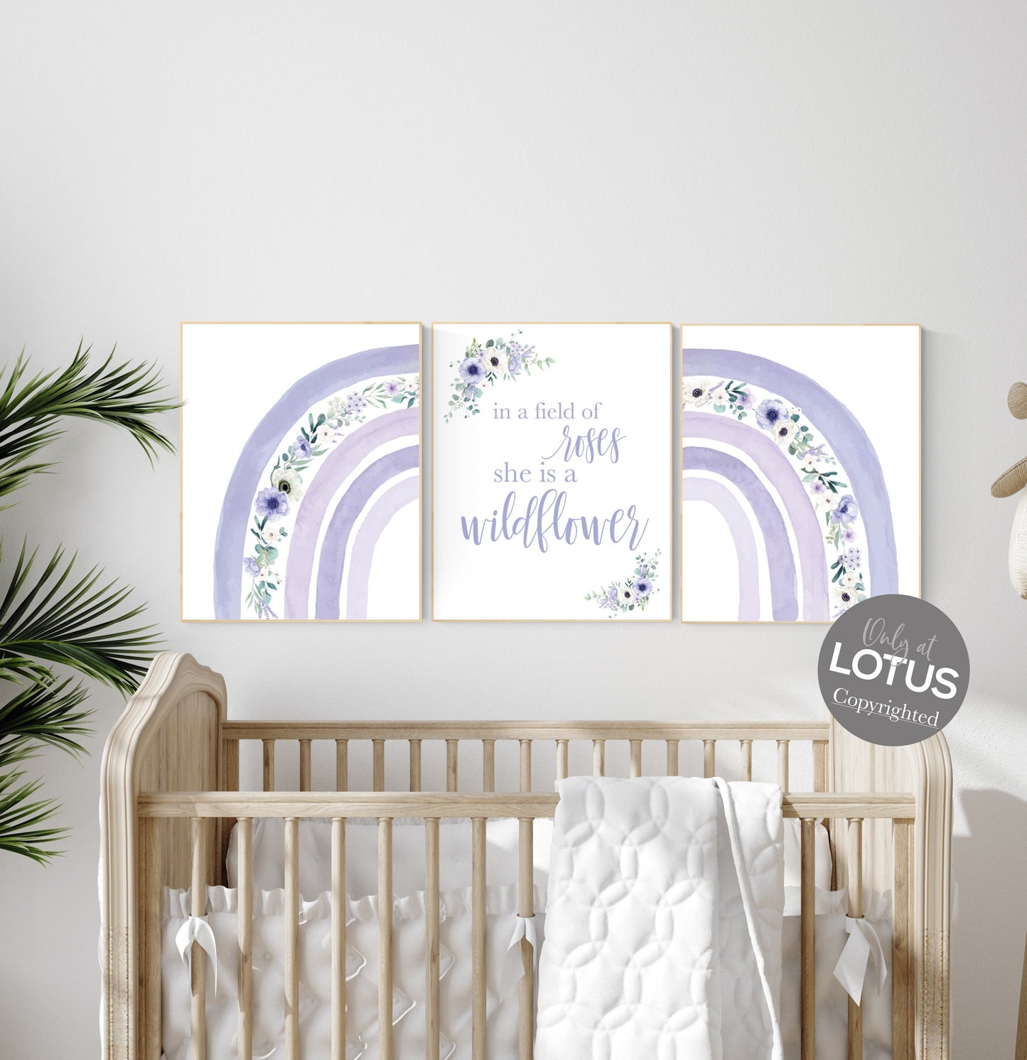 Girls room decor purple, rainbow nursery wall art, lilac nursery, girls room decor, flower rainbow, rainbow art, lavender nursery