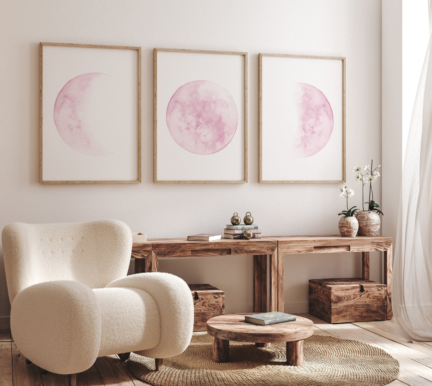 Moon wall art, Moon nursery decor, Pink nursery, Full moon print, Moon print, nursery decor girl, moon phases print, girls room decor