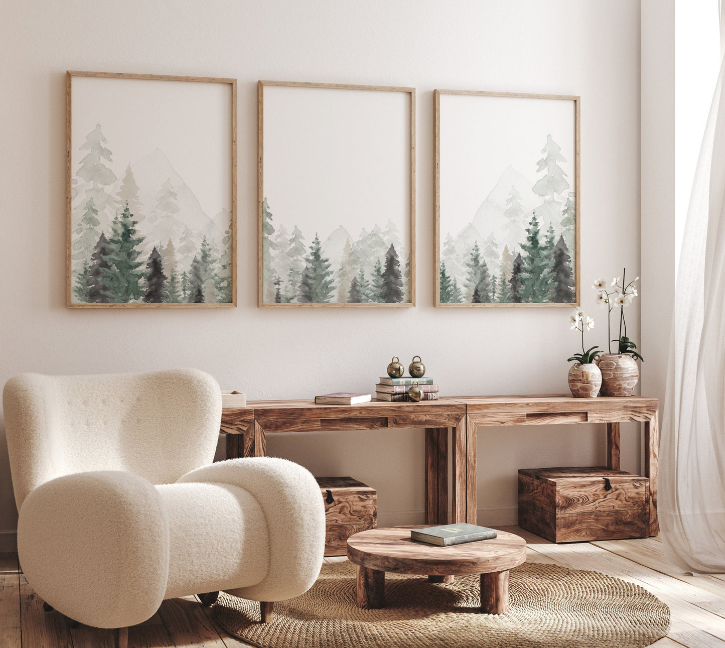 Nursery decor mountain, nursery wall art, tree nursery decor, adventure theme nursery, forest, sage green, beige, woodland animals