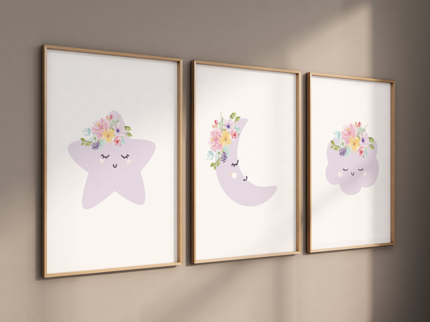 Purple nursery, Moon wall art, Moon nursery decor, flower nursery, nursery decor girl, lilac nursery, cloud print, girls room decor, floral