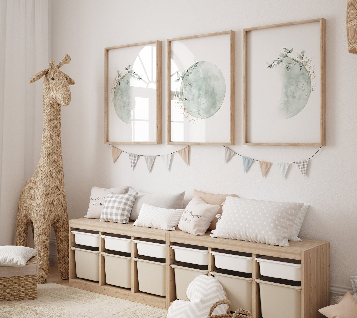 Moon nursery decor, moon print, sage nursery, full moon print, gender neutral, moon nursery, green and gold, moon wall art, nursery prints