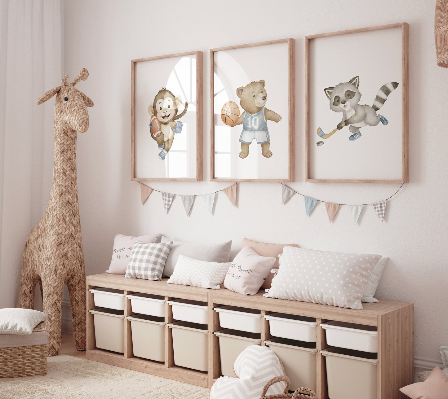 Sports nursery decor, Baby Animals Sport, Baby boy sports nursery, Safari nursery, basketball, football, hockey nursery, animal sports