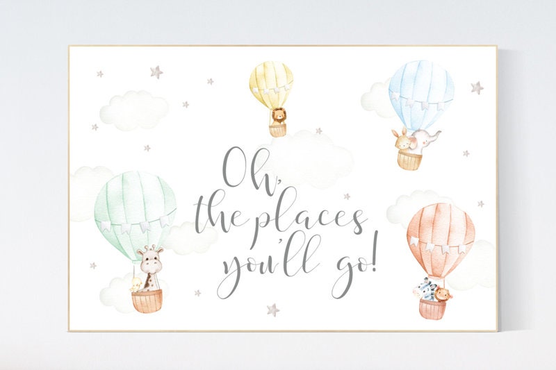 Hot air balloon nursery, gender neutral, safari animals, animal prints for nursery, twin nursery, unisex, oh the places you'll go, woodland