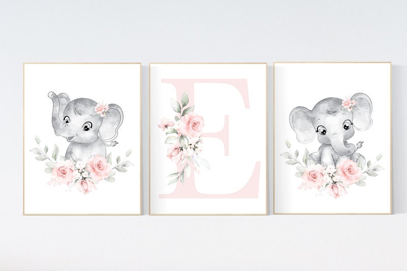 Nursery decor girl boho, blush, elephant nursery wall art, nursery decor girl floral, nursery decor girl woodland, floral nursery, boho
