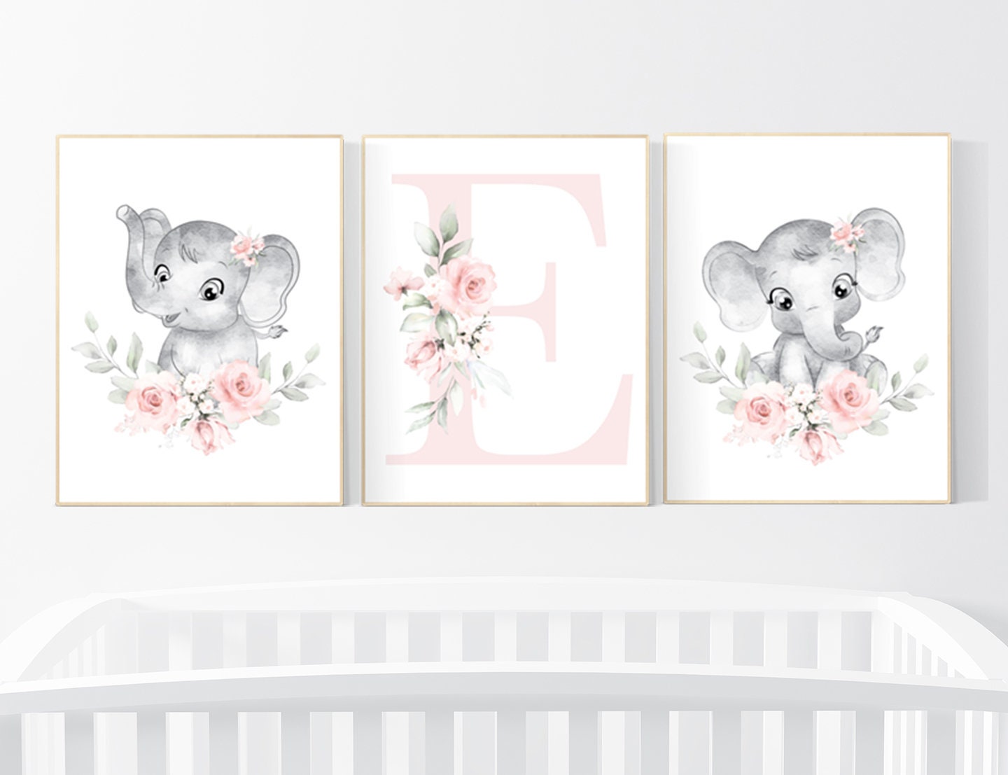 Nursery decor girl boho, blush, elephant nursery wall art, nursery decor girl floral, nursery decor girl woodland, floral nursery, boho