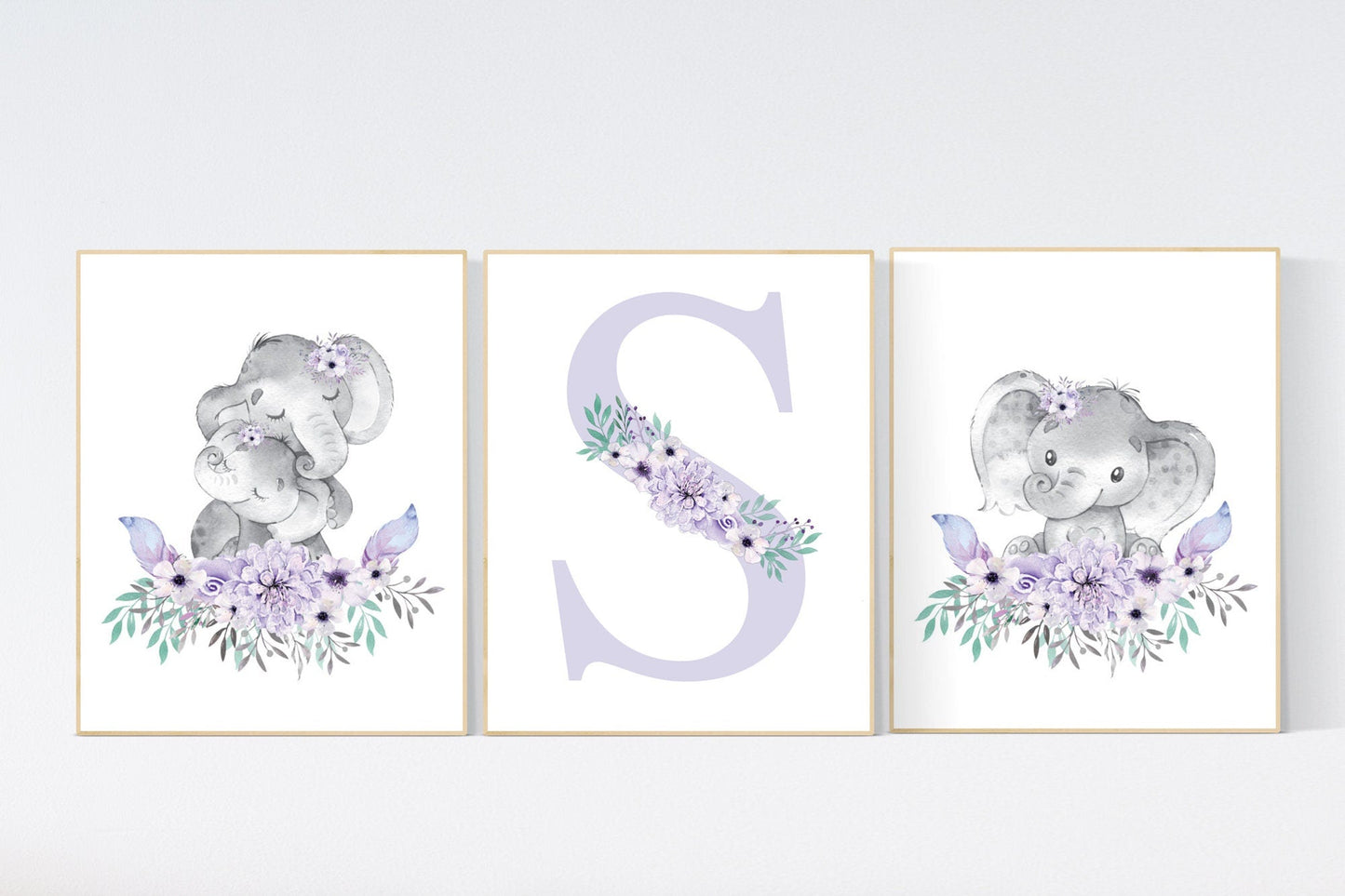 Purple teal nursery, Boho baby room, nursery wall art elephant, nursery decor girl, nursery decor girl floral, lilac nursery decor, lavender