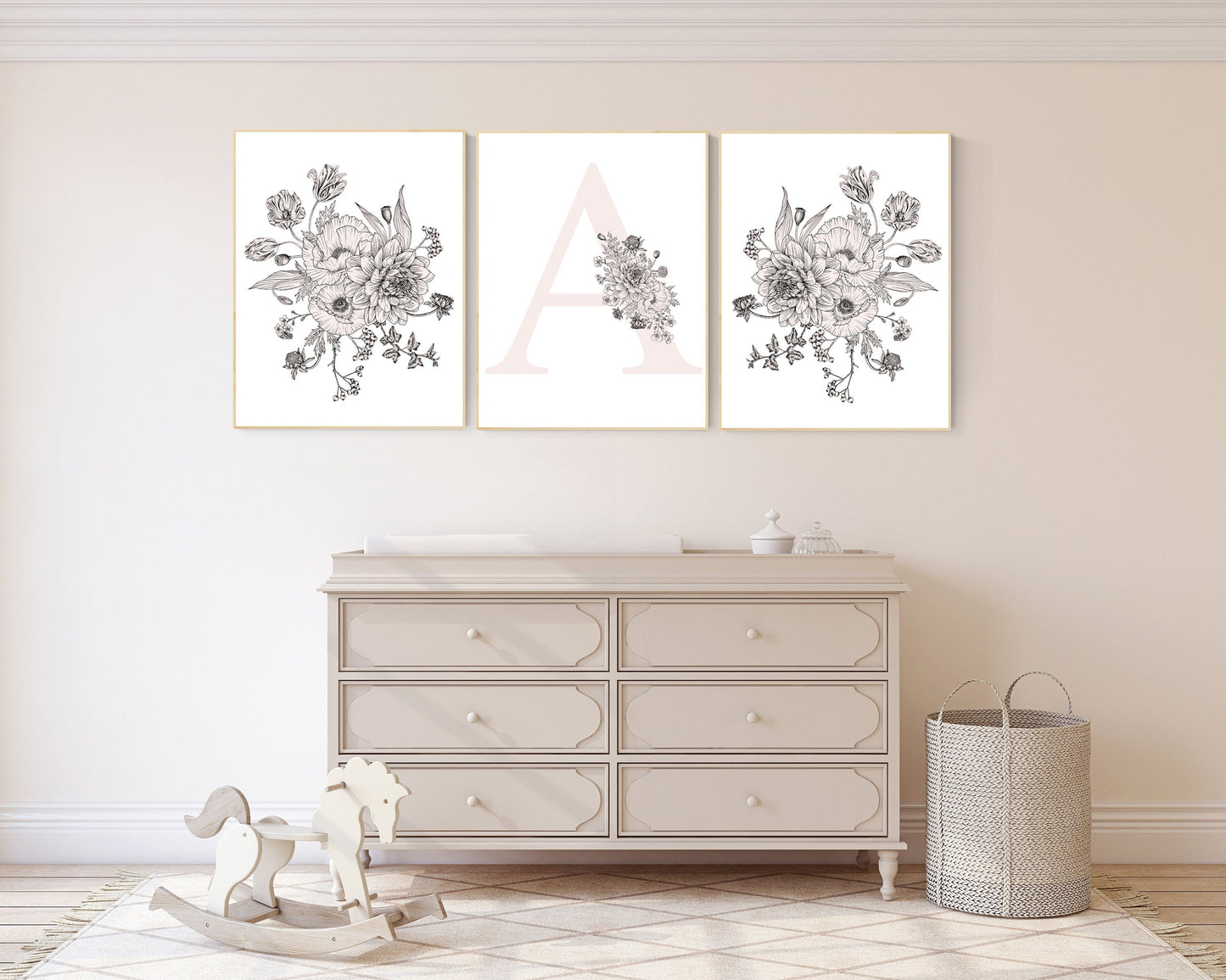 Nursery decor girl floral, blush pink, nursery decor girl boho, floral nursery prints, nursery decor girl name, nursery decor girl flowers