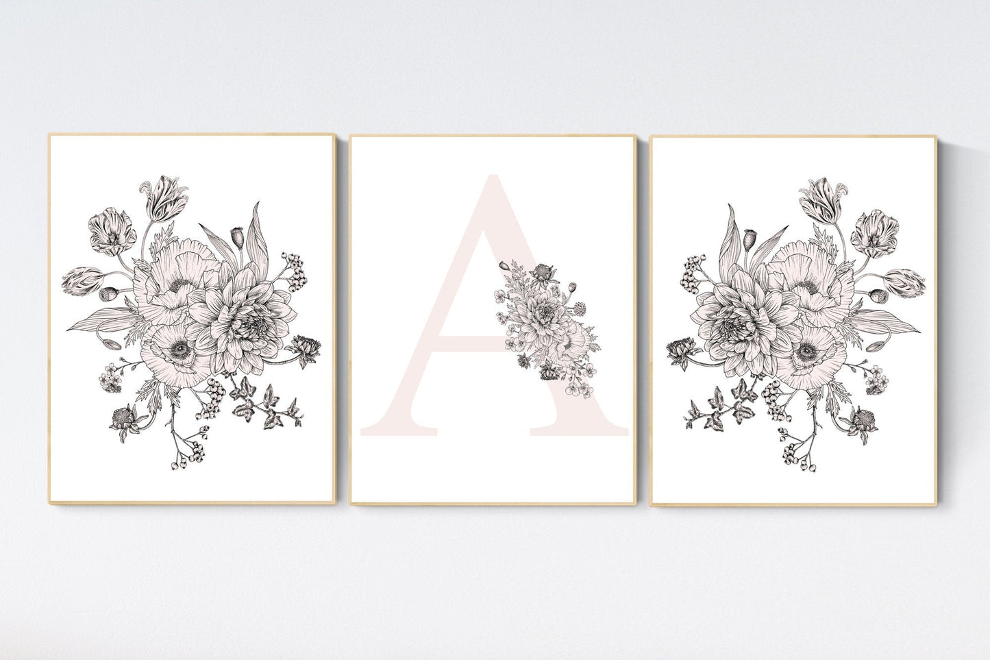 Nursery decor girl floral, blush pink, nursery decor girl boho, floral nursery prints, nursery decor girl name, nursery decor girl flowers