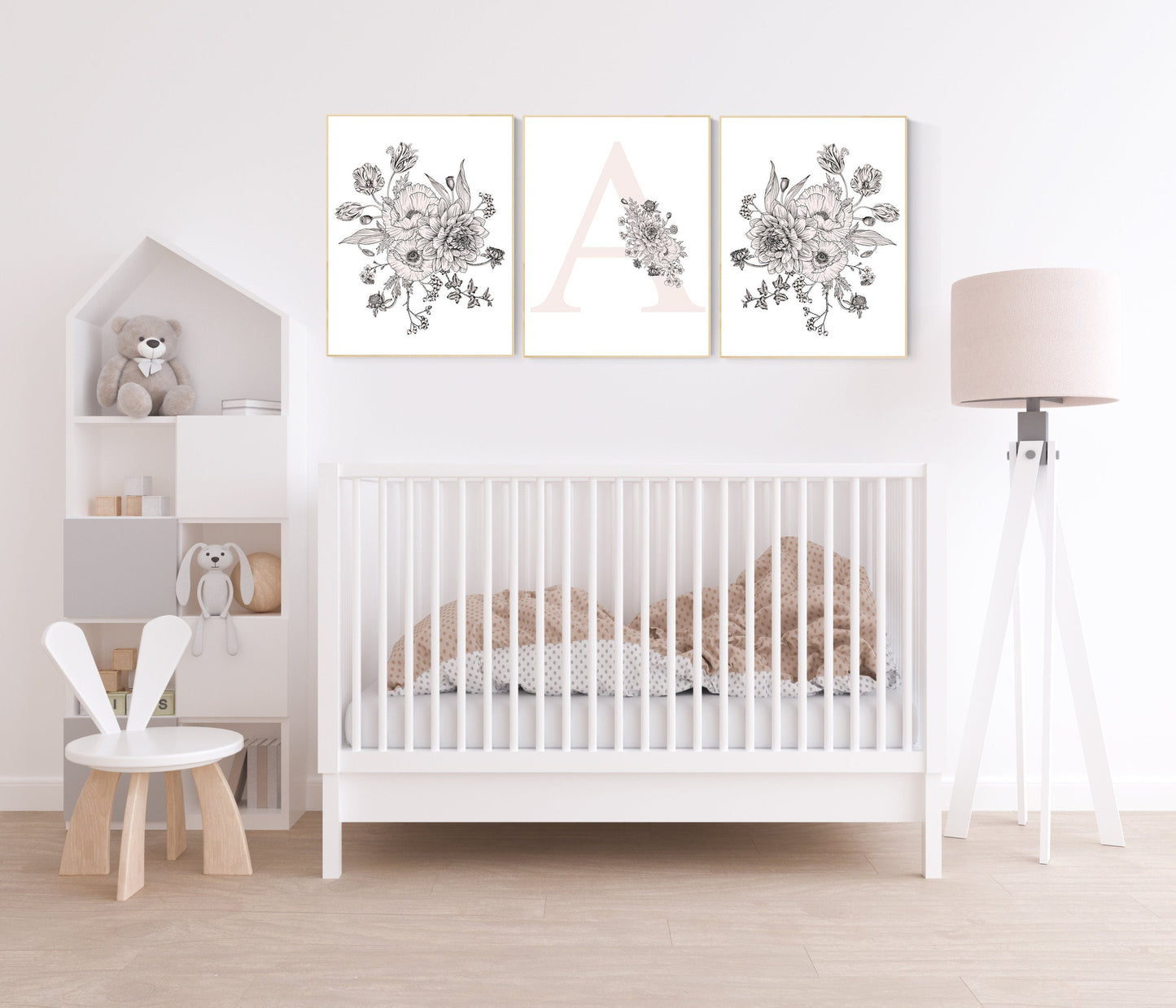 Nursery decor girl floral, blush pink, nursery decor girl boho, floral nursery prints, nursery decor girl name, nursery decor girl flowers