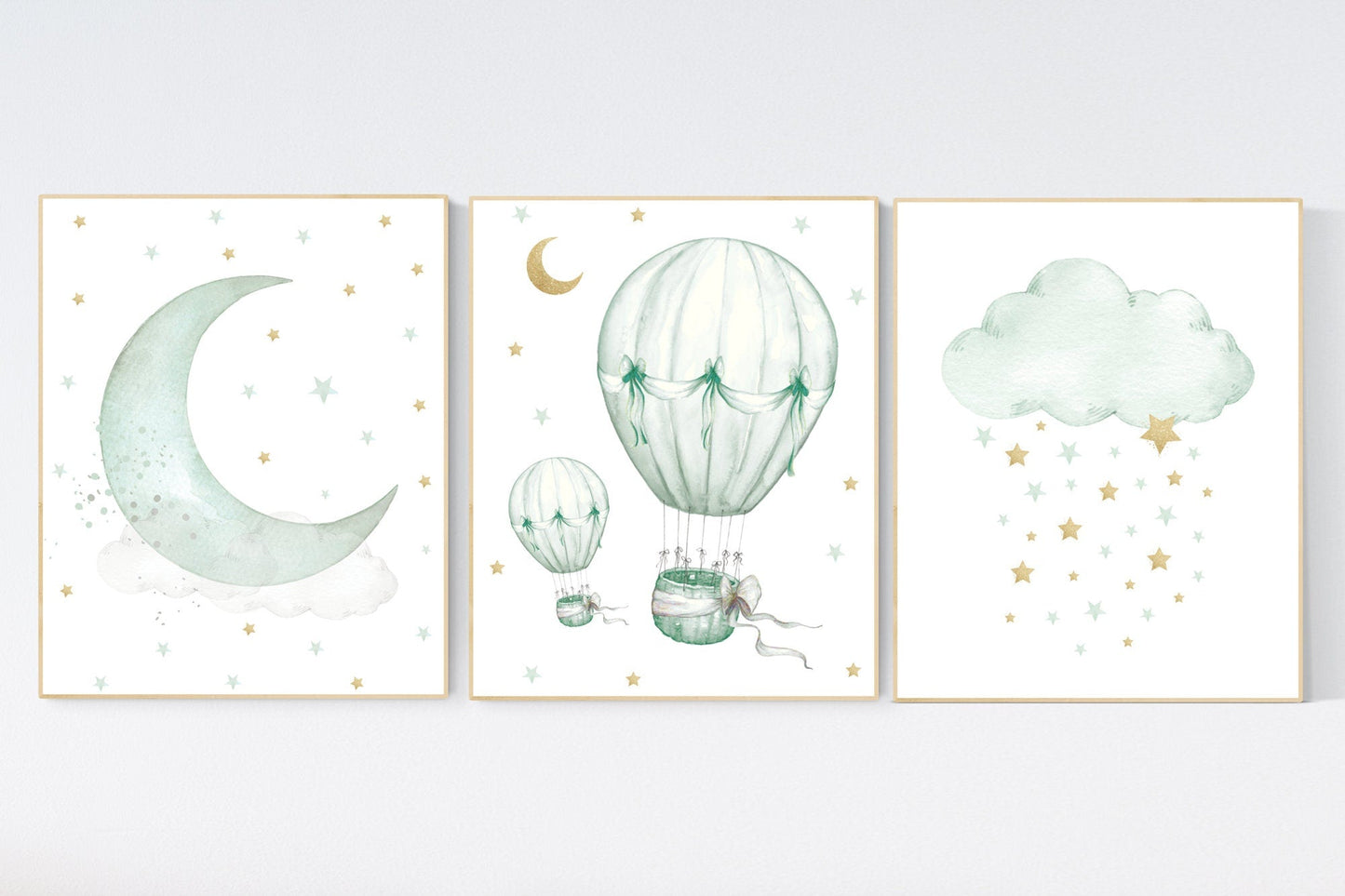 Sage green Nursery decor, green gold baby nursery, nursery decor boy and girl, cloud and star nursery, moon nursery decor, gender neutral