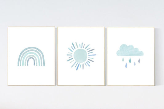 Nursery prints rainbow, Nursery decor boy, nursery wall art boy, blue, moon star, cloud, nursery wall art, boy nursery print, rainbow