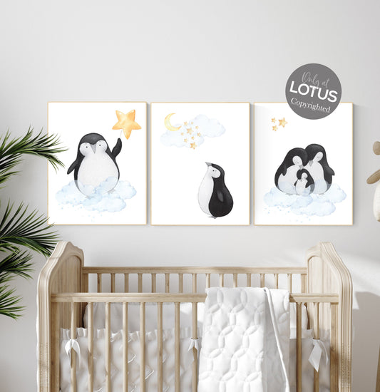 Penguin nursery decor, gender neutral nursery, Penguin nursery wall art, Penguin nursery prints, neutral nursery decor, nursery wall art