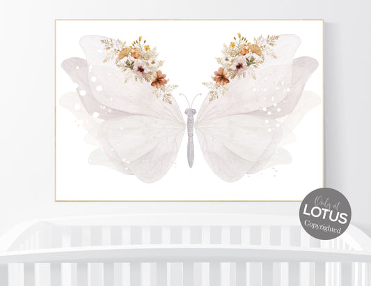 Butterfly nursery, Boho Nursery, beige nursery, boho prints, Floral Nursery, Girl Nursery Decor, flower nursery, vintage flower