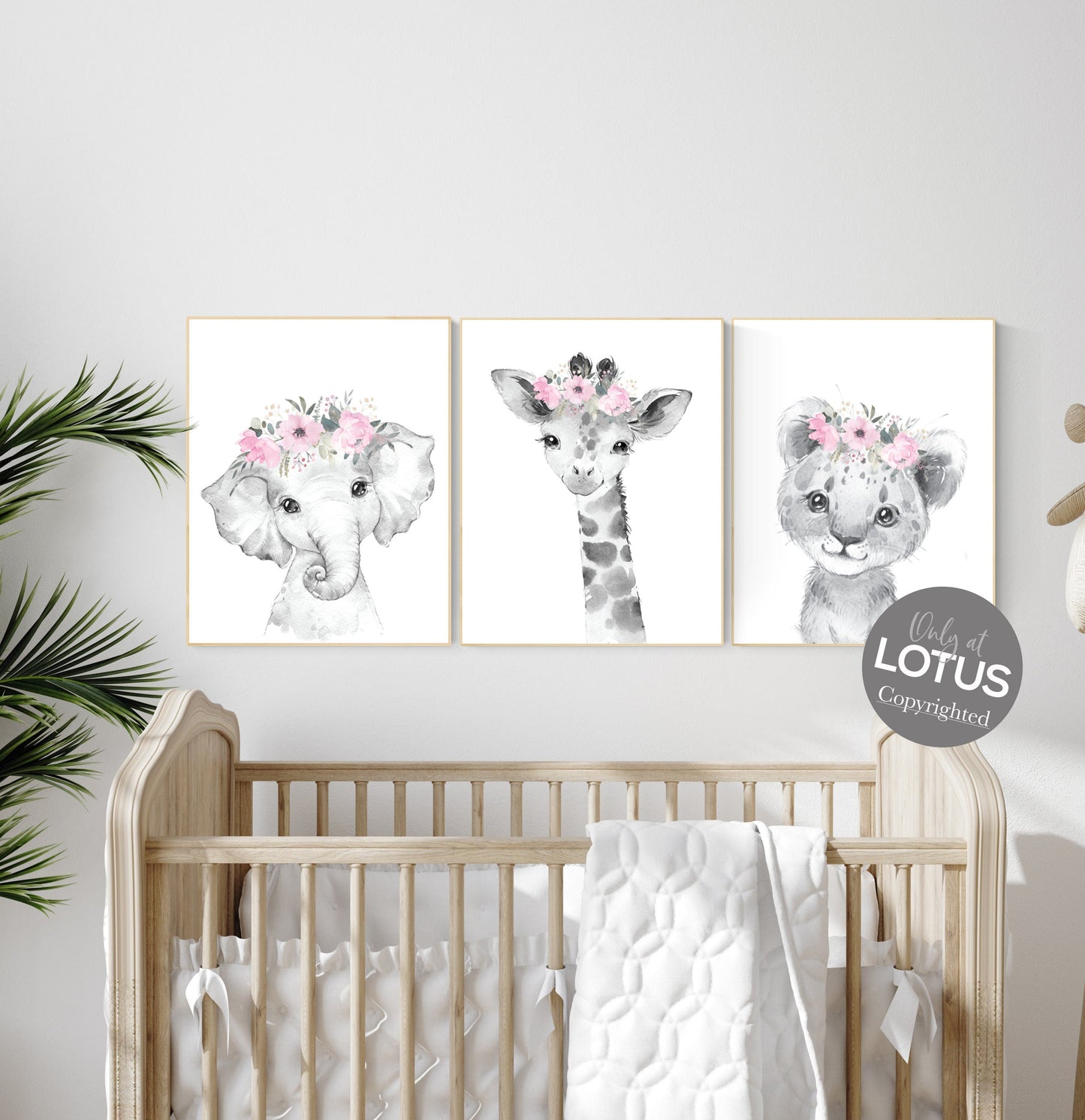 Safari Animals, girl nursery, Animals Prints, Woodland Nursery Decor, Safari Nursery Wall Art, floral animal prints, Pink Safari Animals