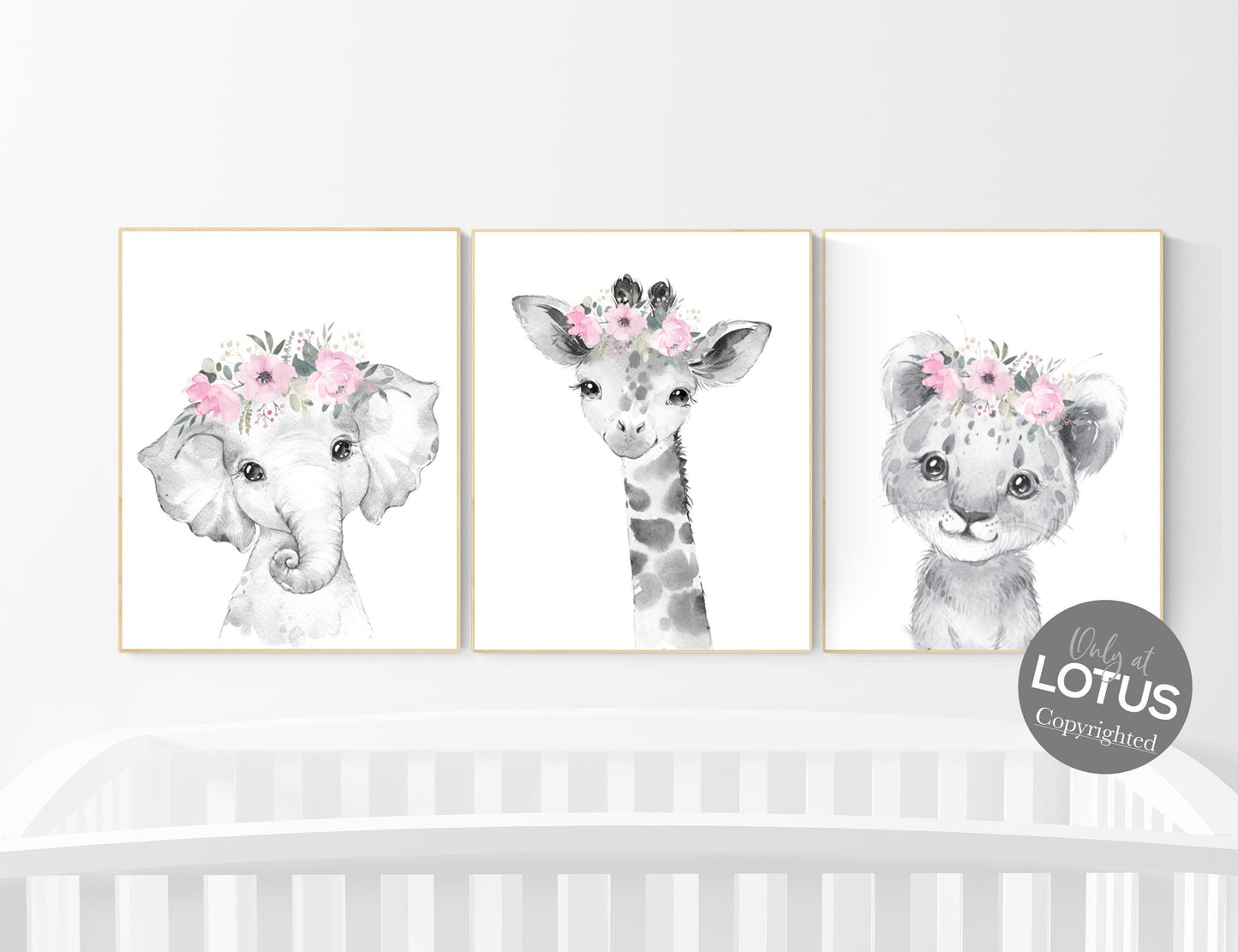 Safari Animals, girl nursery, Animals Prints, Woodland Nursery Decor, Safari Nursery Wall Art, floral animal prints, Pink Safari Animals
