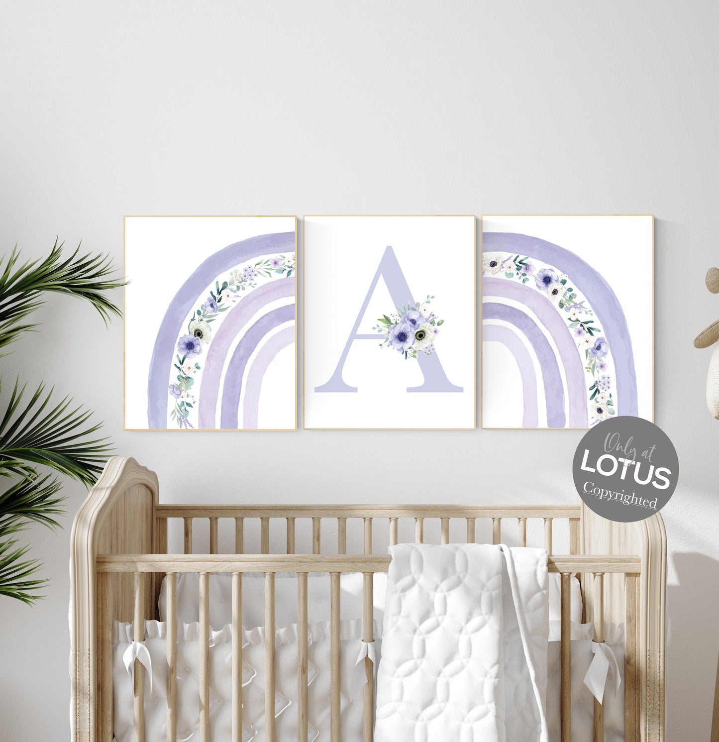 Nursery decor girl rainbow, purple nursery, floral rainbow, rainbow nursery wall art, lavender nursery, lilac nursery, girls room decor