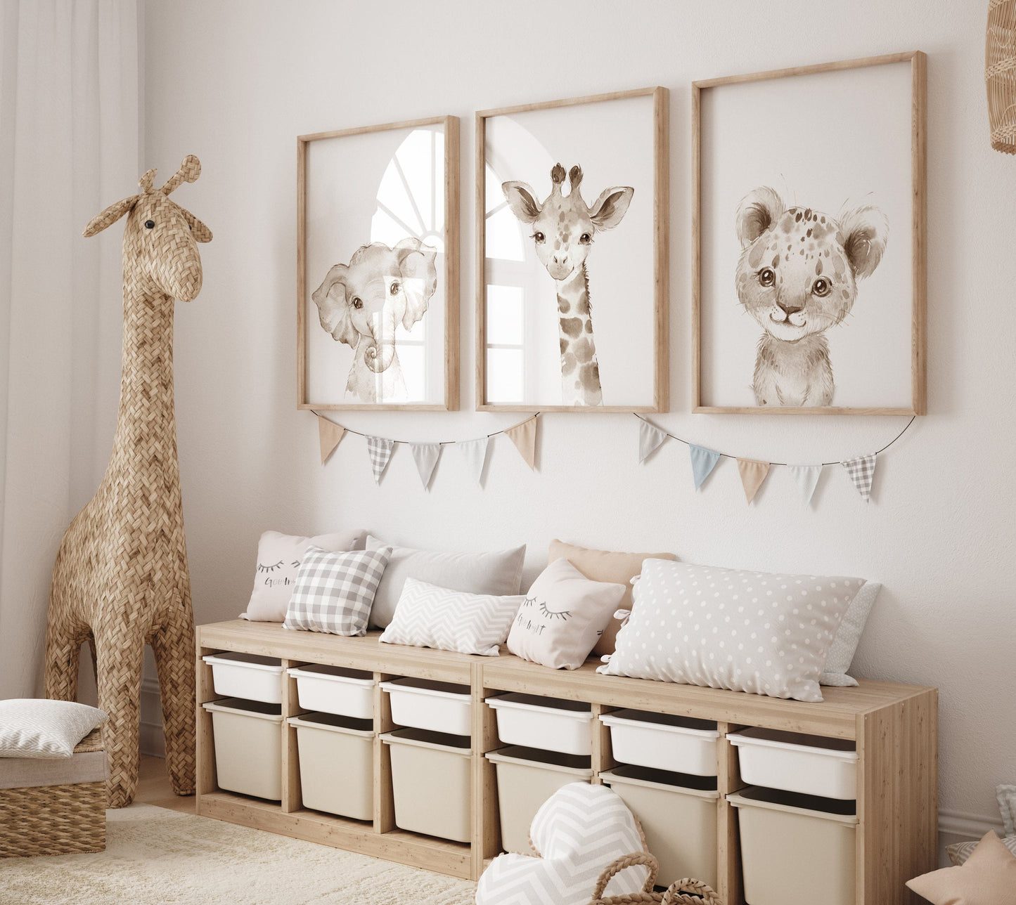 Nursery wall art animals, gray nursery, gender neutral nursery, neutral nursery, baby room decor, bear, elephant, giraffe, animal prints