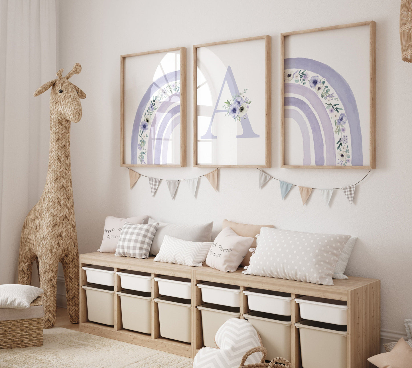 Nursery decor girl rainbow, purple nursery, floral rainbow, rainbow nursery wall art, lavender nursery, lilac nursery, girls room decor
