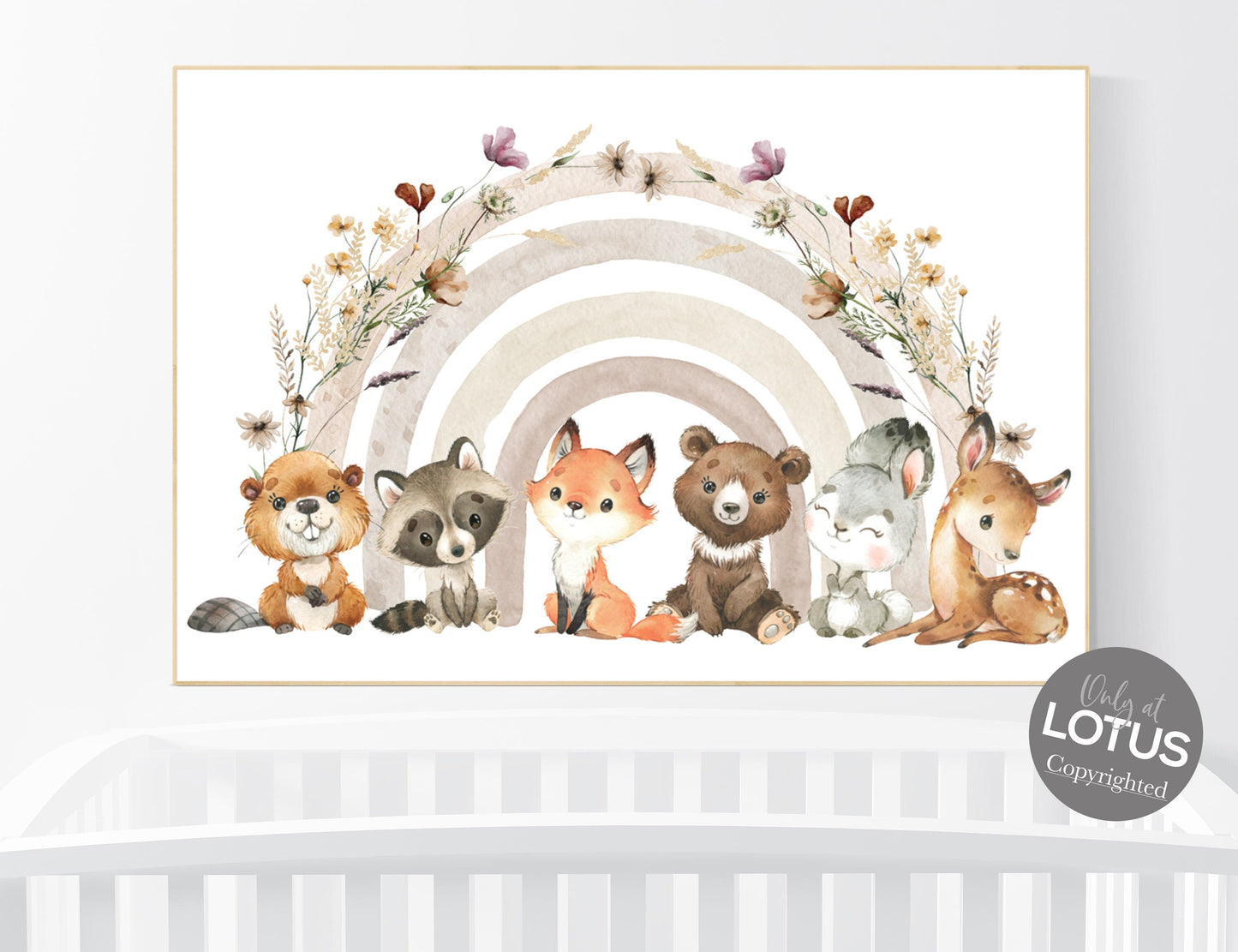 Nursery decor boho, girl nursery decor, wildflower nursery, rainbow print, Boho Rainbow, woodland animals, animal nursery, rainbow nursery