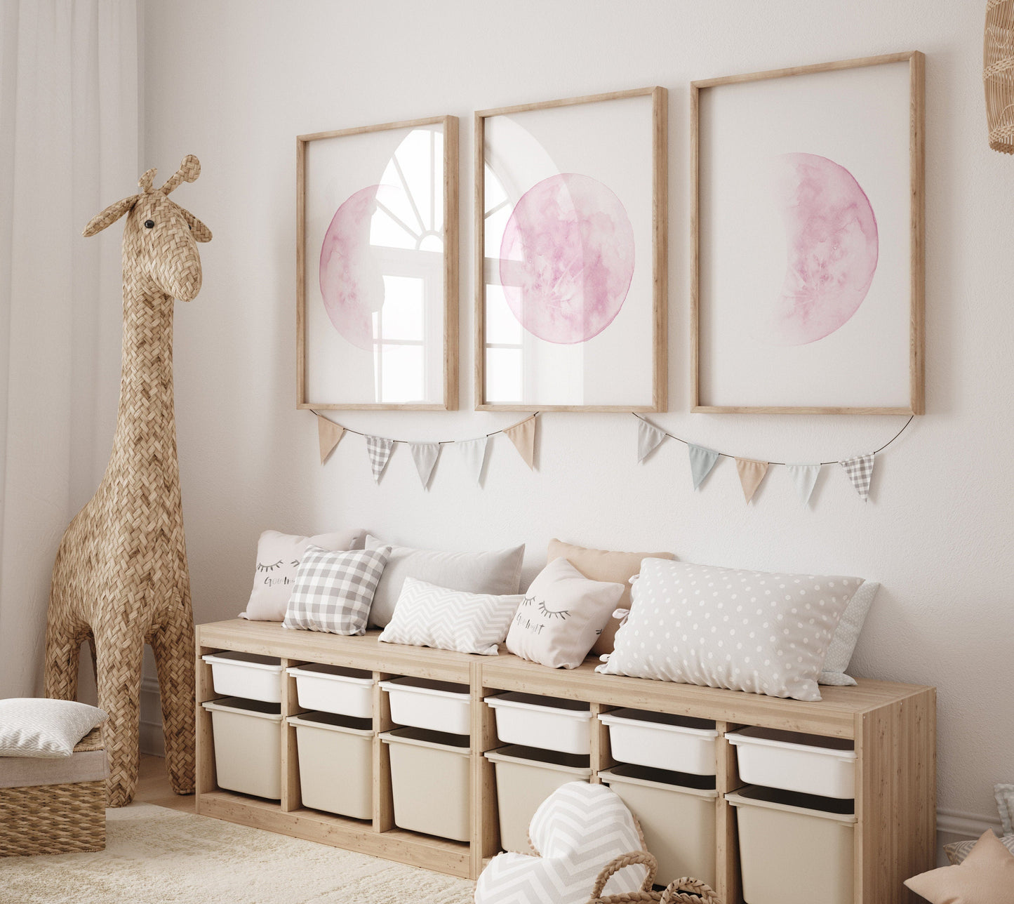 Moon wall art, Moon nursery decor, Pink nursery, Full moon print, Moon print, nursery decor girl, moon phases print, girls room decor