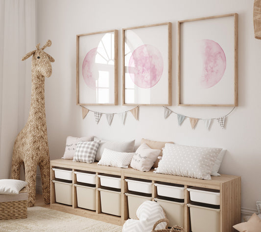 Moon wall art, Moon nursery decor, Pink nursery, Full moon print, Moon print, nursery decor girl, moon phases print, girls room decor