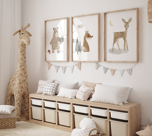 Boho Nursery Decor, woodland nursery, gender neutral nursery, animal prints, neutral colors, Boho prints, kids room art, woodland animals