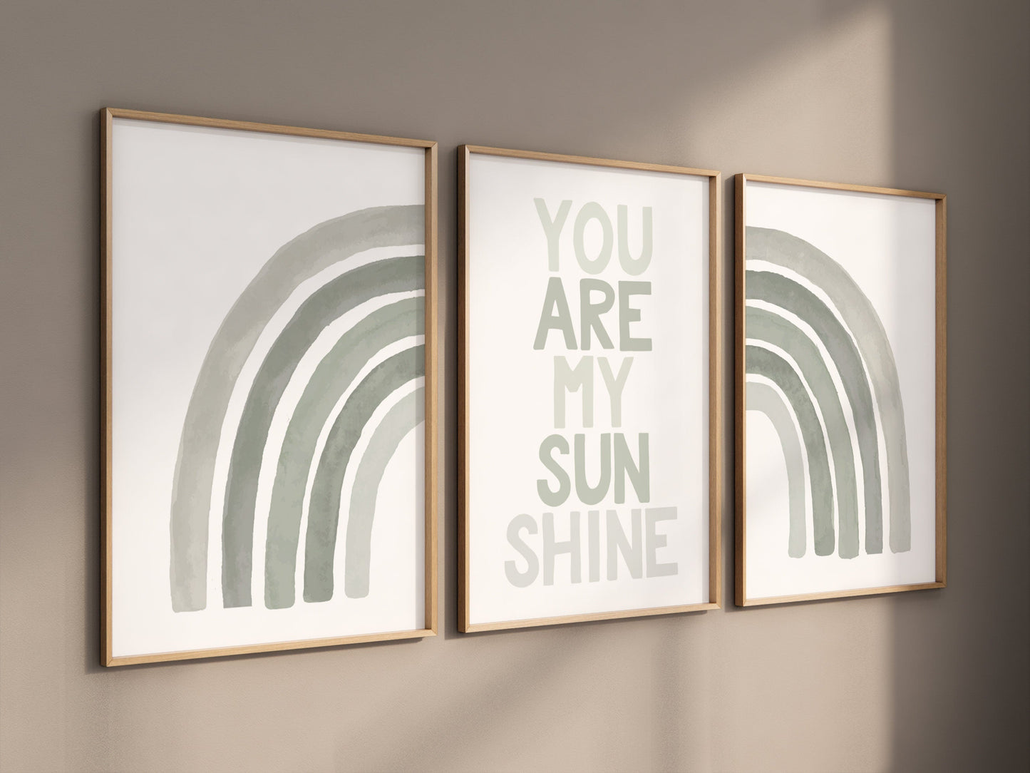 Gender neutral nursery, rainbow nursery, sage green nursery wall decor, nursery decor neutral, rainbow nursery, you are my sunshine, green