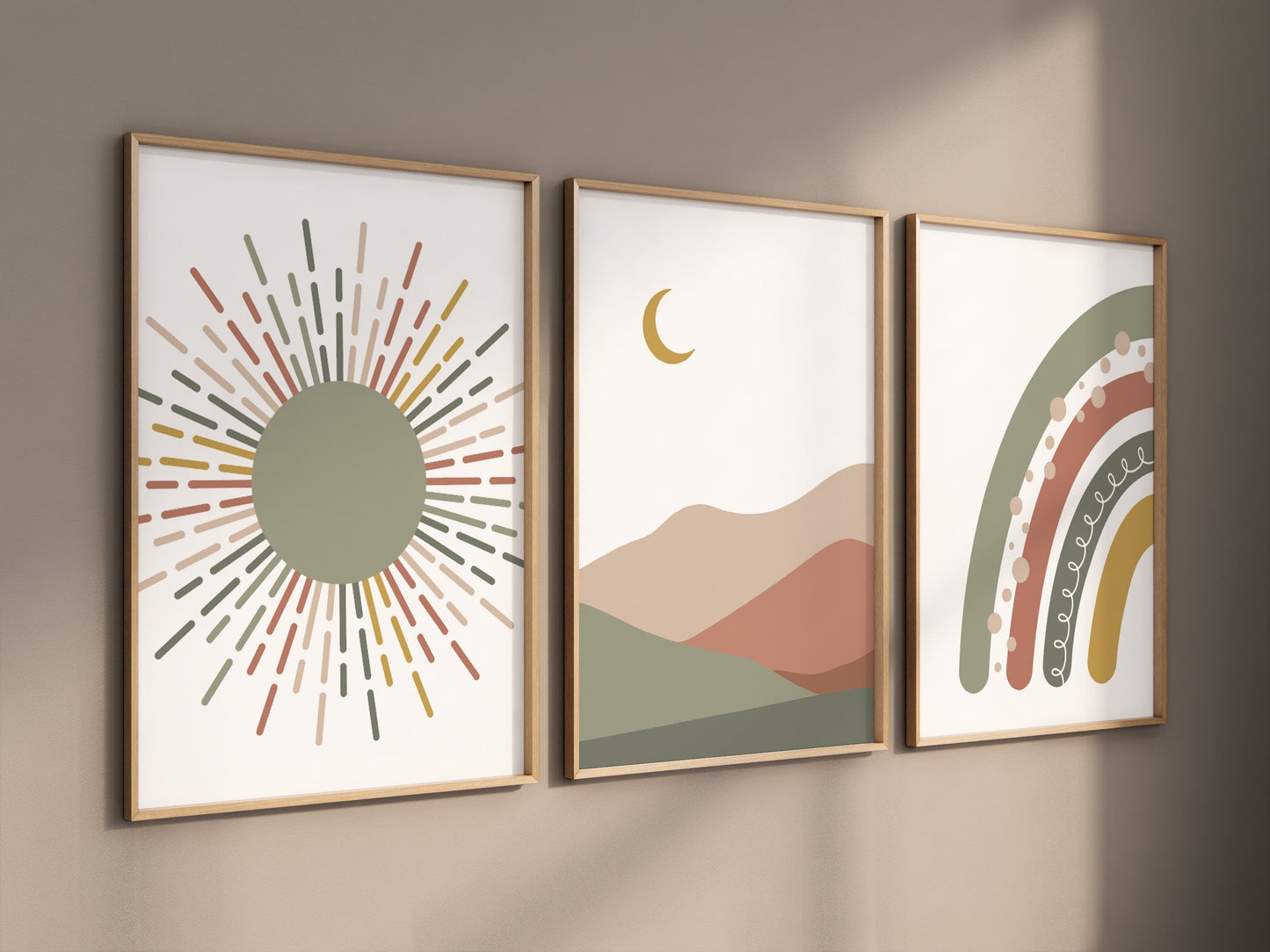 Boho Nursery, rainbow nursery, earth colors, Nursery decor gender neutral, moon nursery, Abstract Art, sun nursery, Mid Century Print