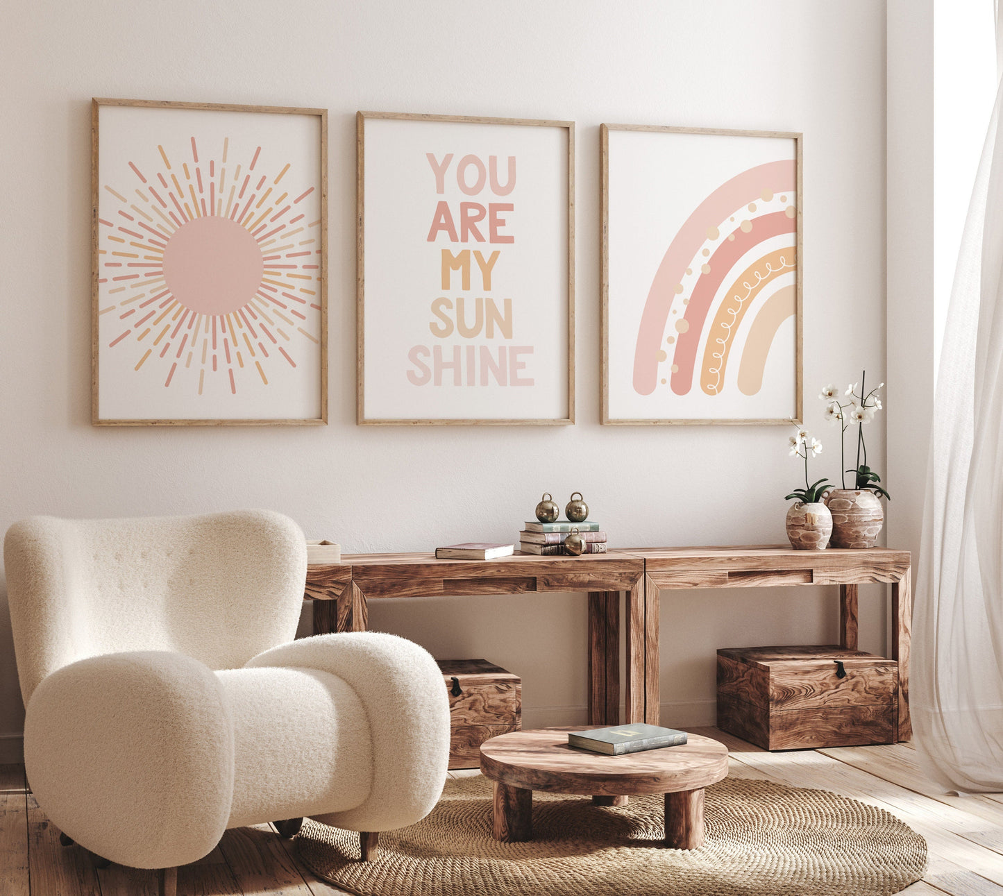 Nursery prints rainbow, boho nursery, blush pink, you are my sunshine, rainbow nursery, boho prints, girl nursery prints, blush nursery