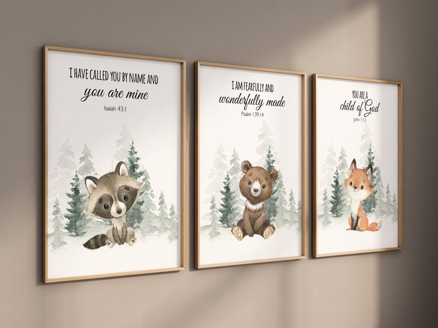Nursery decor woodland, Woodland Nursery Wall Art, Woodland Print Set, animal prints, verse nursery, bible nursery, gender neutral nursery