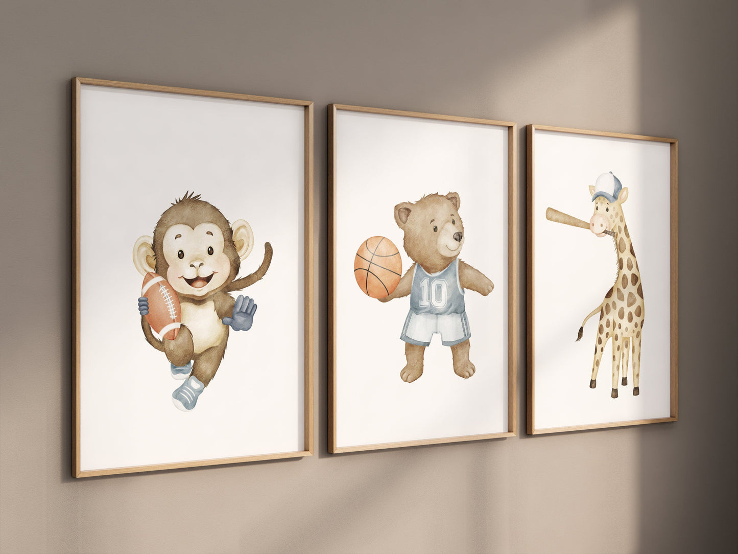 Sports nursery decor, Baby Animals Sport, Baby boy sports nursery, Safari nursery, baseball, football, basketball nursery, animal sports