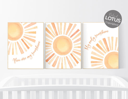 Boho sunshine nursery, Sunshine print, sun nursery, Nursery Wall art print, Boho wall art set , Gender Neutral Kids wall art, Sunshine decor