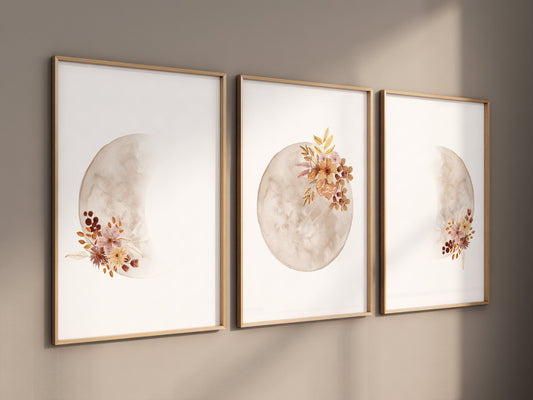 Moon wall art, moon phases, boho nursery, flower nursery, Full moon, Moon print, nursery decor girl, Moon nursery, neutral colors