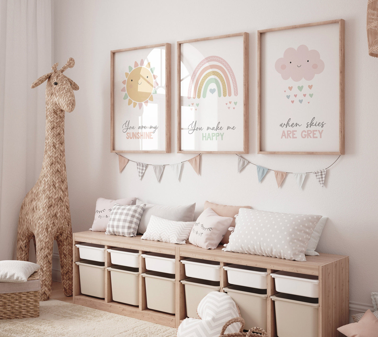 Rainbow wall art, Rainbow nursery print, pastel colors, Pink nursery decor, You are my sunshine, nursery art, Girl bedroom art, sun print