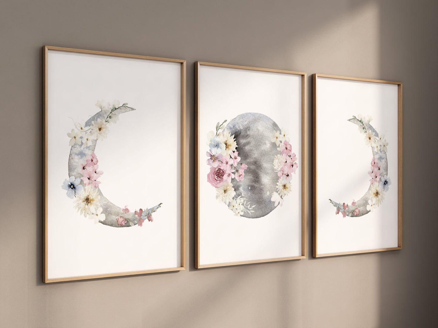 Nursery wall art girl, Moon phases, flower nursery, Moon wall art, botanical nursery, Full moon, Moon print, Moon nursery, girls room