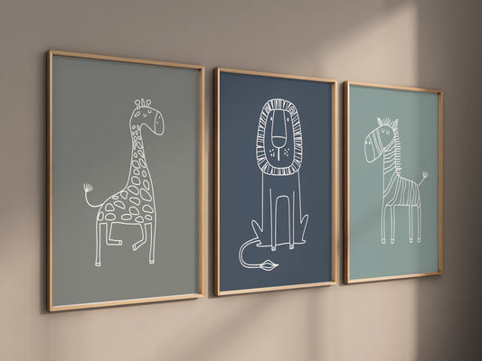 Safari Nursery Wall Prints, Boho Nursery Prints, jungle animals, Sage Green Nursery Art, animal Nursery Decor, animal prints