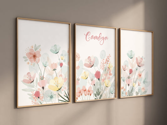 Boho Nursery wall art, Wildflower Nursery Decor, Floral Nursery, Girl Nursery Decor, vintage flower nursery, mint and blush pink, home decor