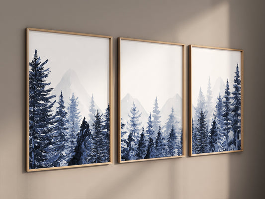 Nursery decor mountain, nursery wall art, tree nursery decor, adventure theme nursery, forest, navy, navy blue, woodland animals