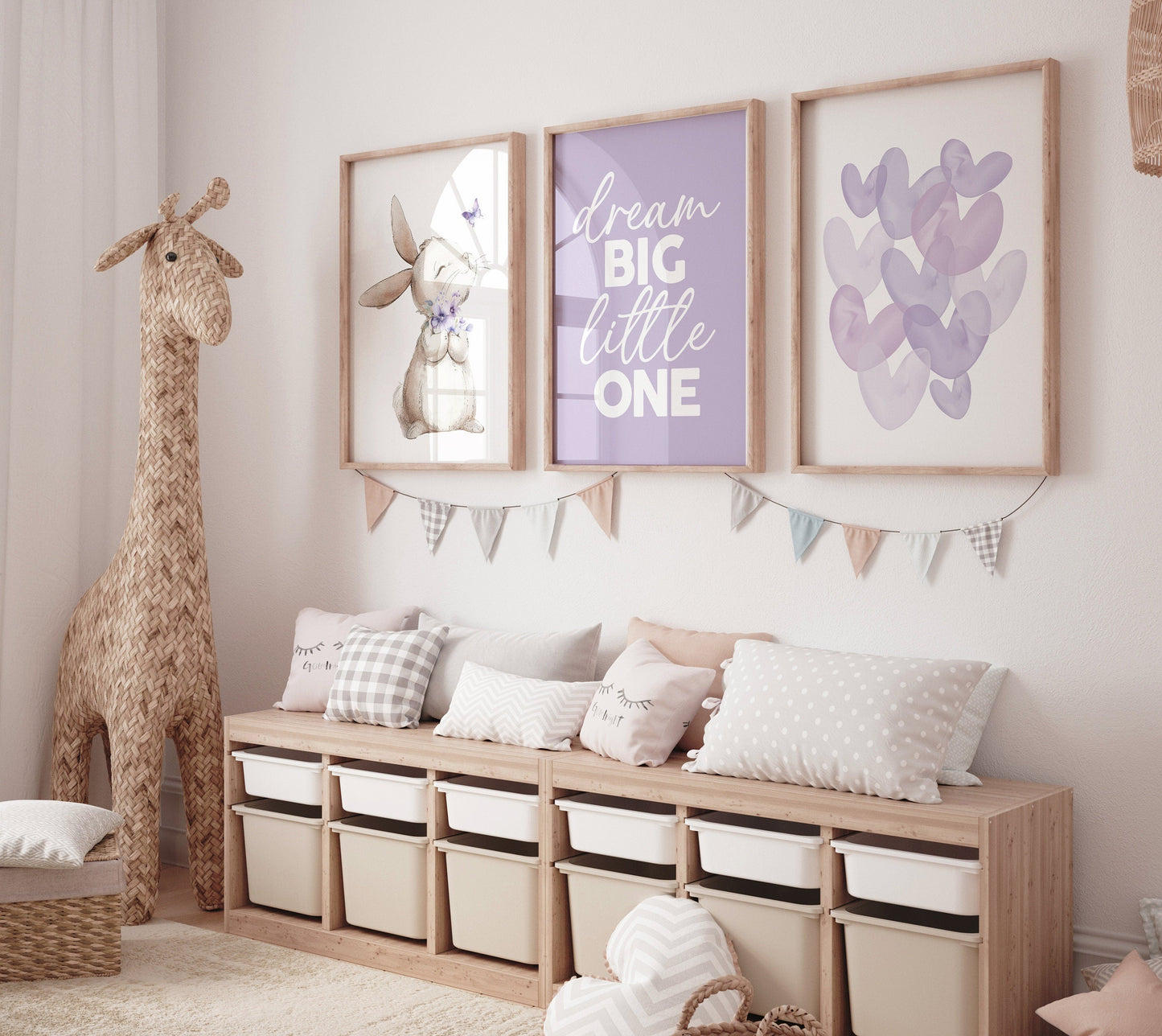 Bunny nursery, heart print, you are so loved, Girl bedroom art, name print, girls room decor, purple nursery, lilac nursery, girl nursery