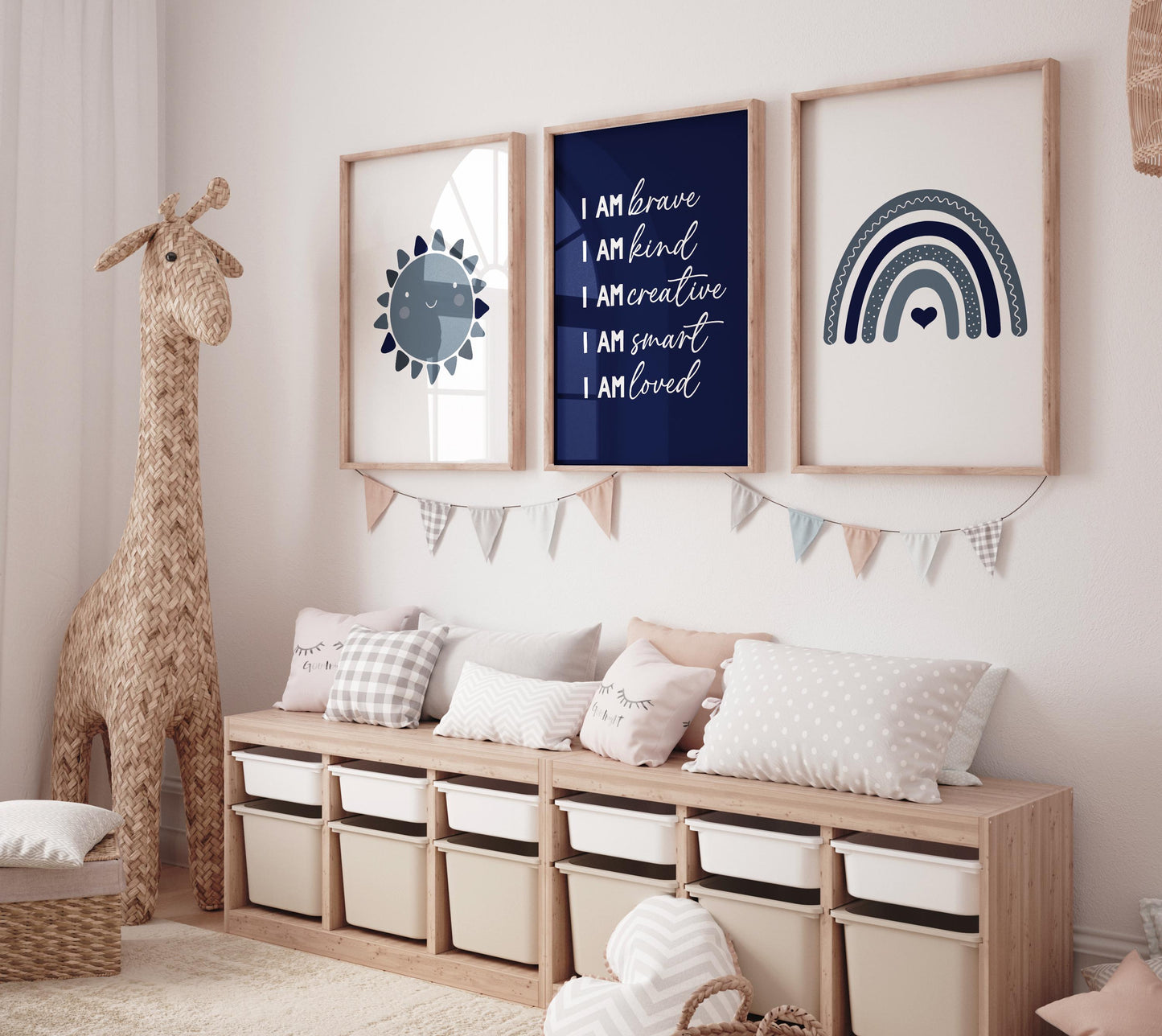 Nursery decor boy Boho, rainbow nursery, navy nursery, boys room decor, Navy blue nursery, I am brave, heart print, boy nursery print
